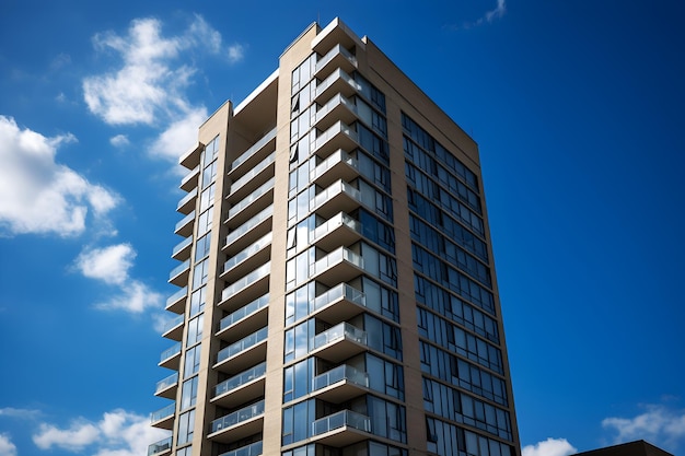 Un edificio alto con balconi e un cielo blu