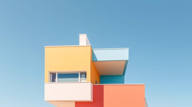 Un edificio colorato con cielo azzurro in stile minimalista Generative AI image weber
