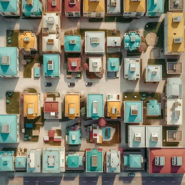 un edificio colorato con diverse finestre e diverse case.