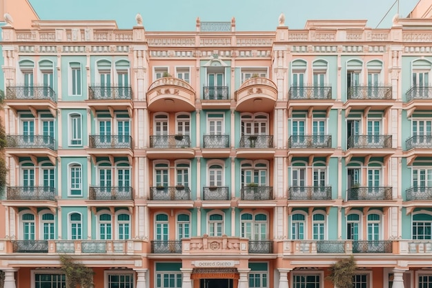 Un edificio colorato con la scritta el dorado sulla facciata.