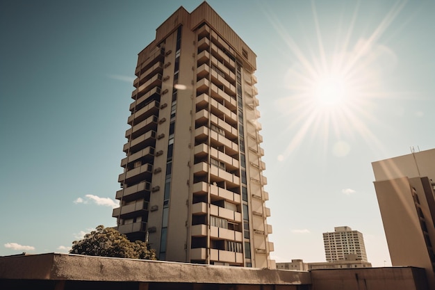 Un edificio con il sole che splende su di esso