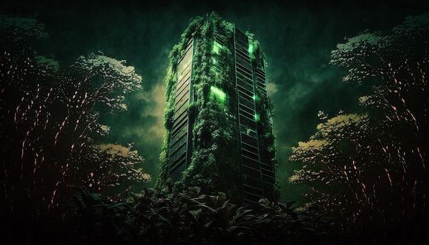 Un edificio con sopra la scritta verde