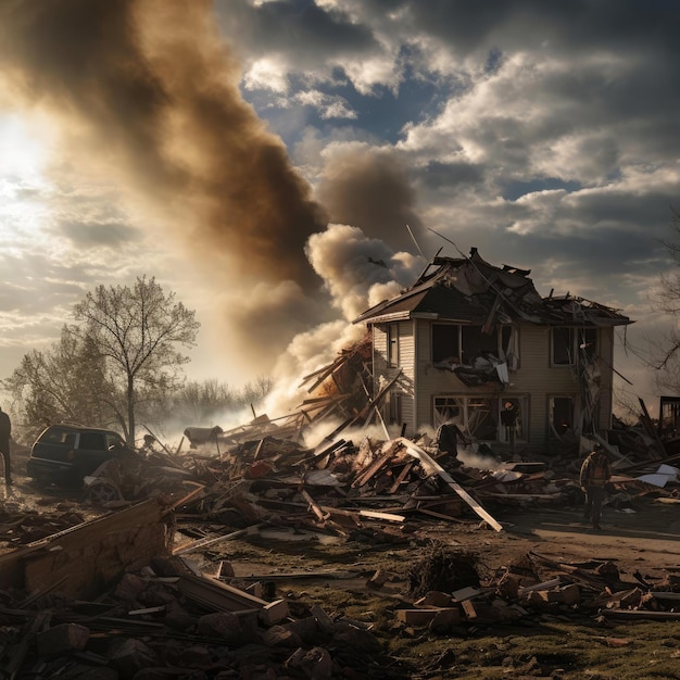 Un edificio distrutto da un tornado