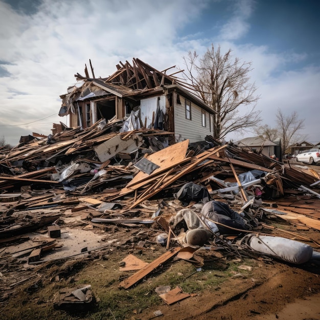 Un edificio distrutto da un tornado