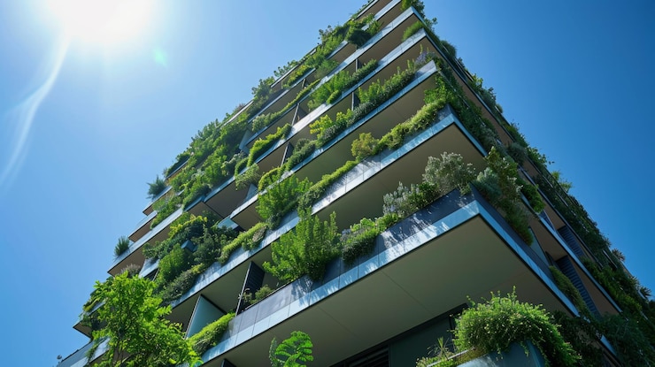 Foto un edificio imponente coperto di piante lussureggianti