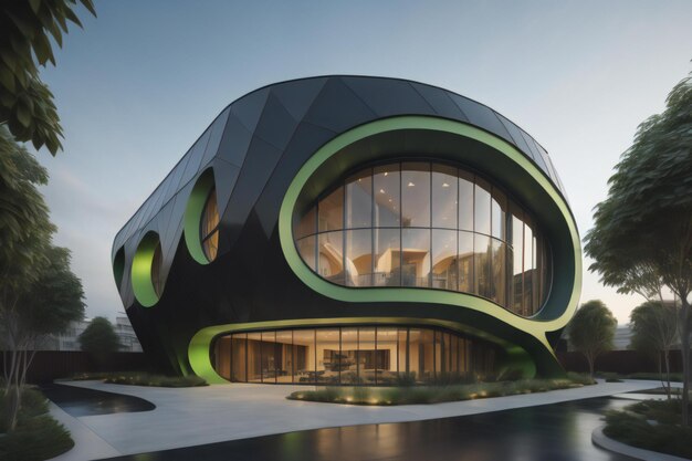 un edificio moderno con un tetto verde design generativo ai