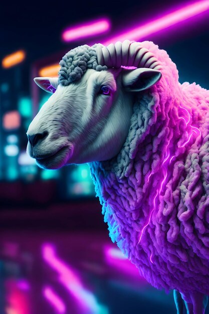 un effetti neon di pecore realistici sullo sfondo