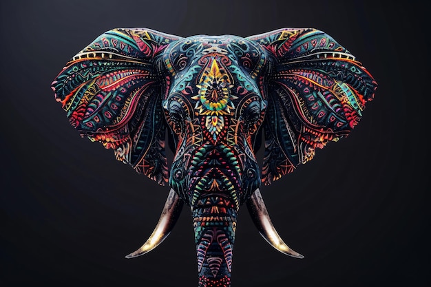un elefante con motivi colorati