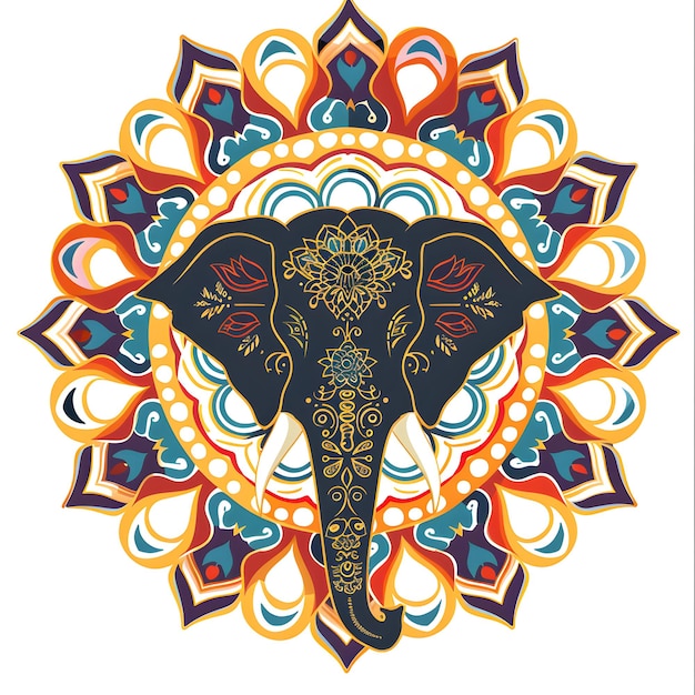 un elefante con un disegno colorato su di esso