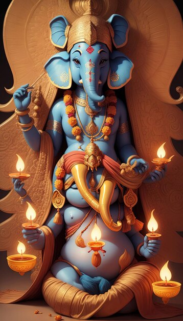 Un elefante Ganesha Aum Hindu Diwali India illustrazione in stile antico ai generativa