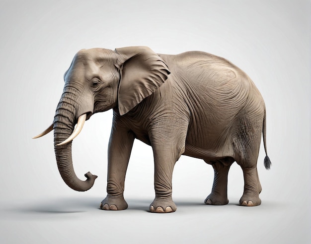 un elefante in piedi su uno sfondo bianco