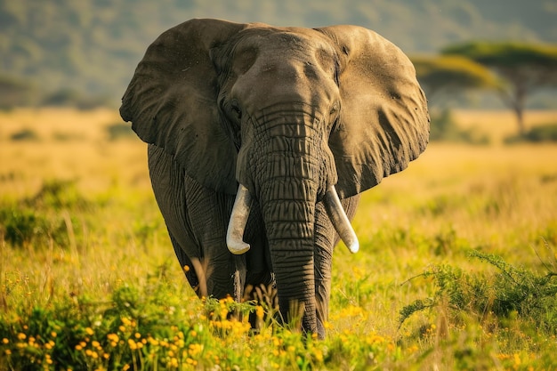 Un elefante maestoso che vaga liberamente nel suo habitat circondato dalla bellezza della natura