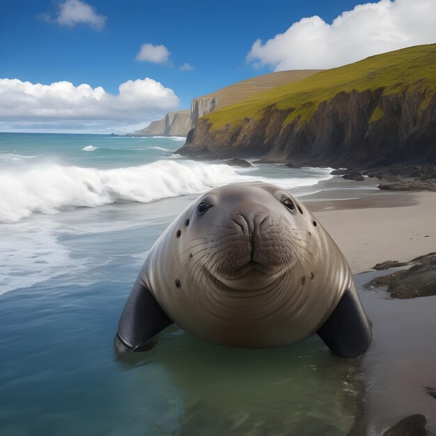 Un elefante marino sulla spiaggia che si riposa generato dall'AI