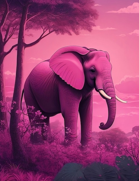 un elefante rosa con sopra delle zanne rosa