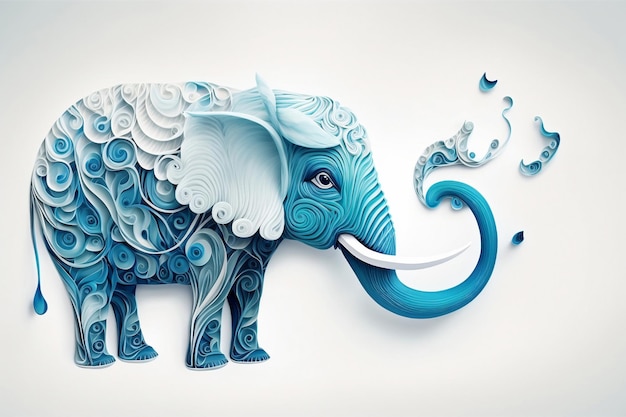 Un elefante scultura carta digitale quilling arte illustrazione digitale AI generato