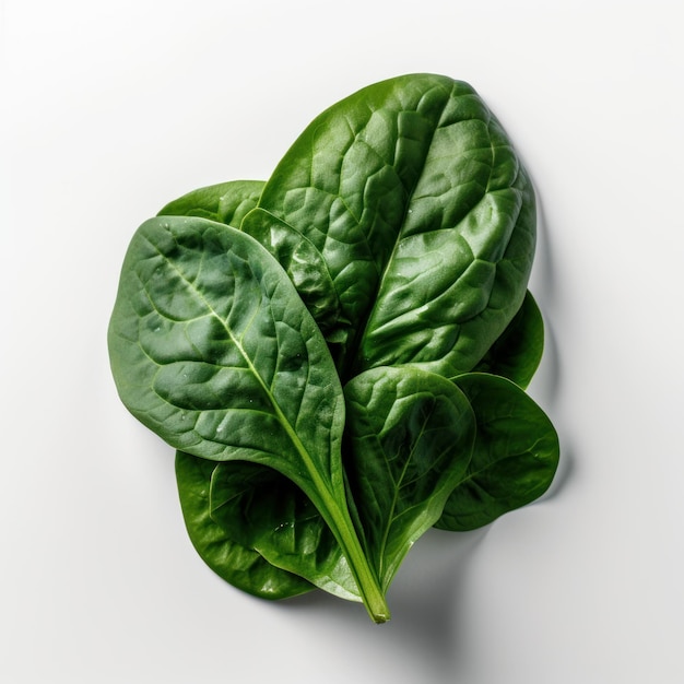 Un'elegante composizione di spinaci verdi freschi su sfondo bianco IA generativa