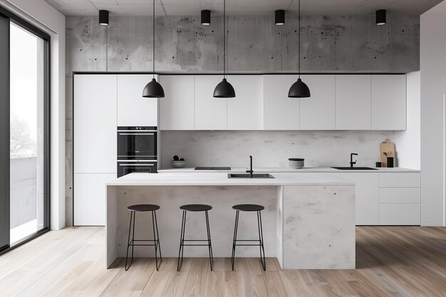 Un'elegante cucina bianca con un design contemporaneo