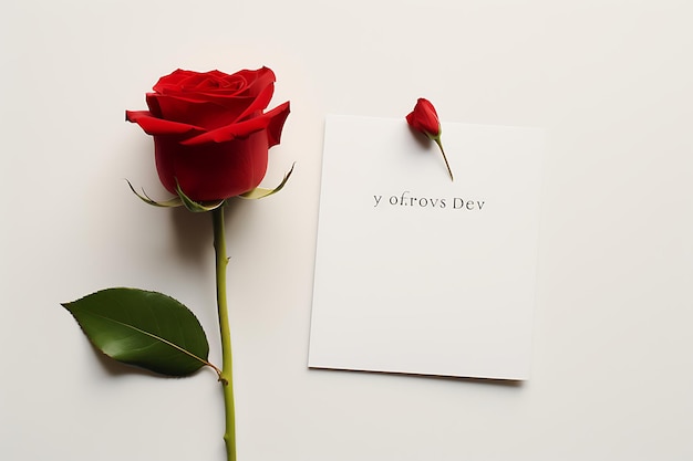 un'elegante e minimalista carta di San Valentino con una singola rosa rossa