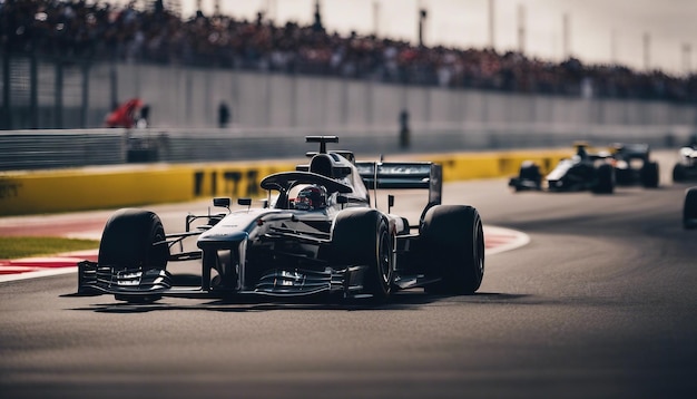 Un elegante evento di corse di Formula 1 con macchine veloci che applaudono la folla e pit stop automatici ad alto dettaglio