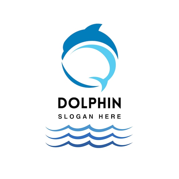 Un elegante logo di delfino minimalista in varie sfumature di blu