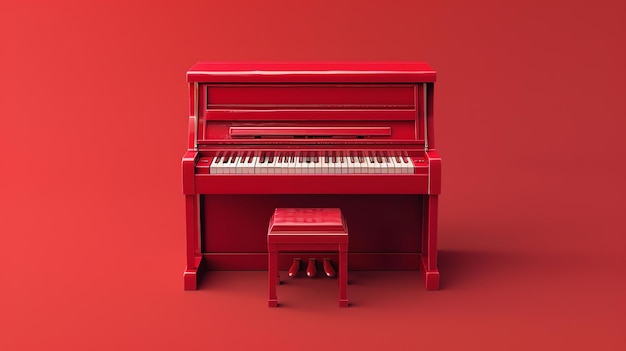 Un elegante pianoforte rosso si trova in una stanza rossa Il pianoforte è lucido e ha un aspetto moderno