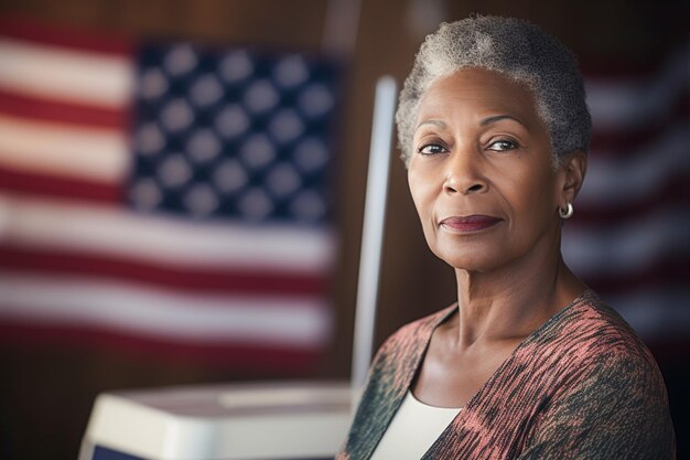 Un'elettrice americana in un seggio elettorale che vota per decidere il prossimo presidente degli Stati Uniti