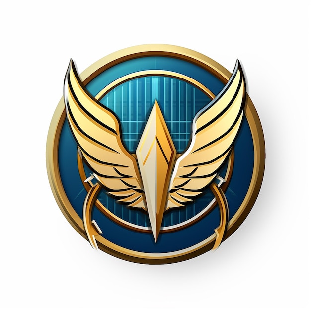 un emblema blu e oro con un emblema dorato che dice ali.
