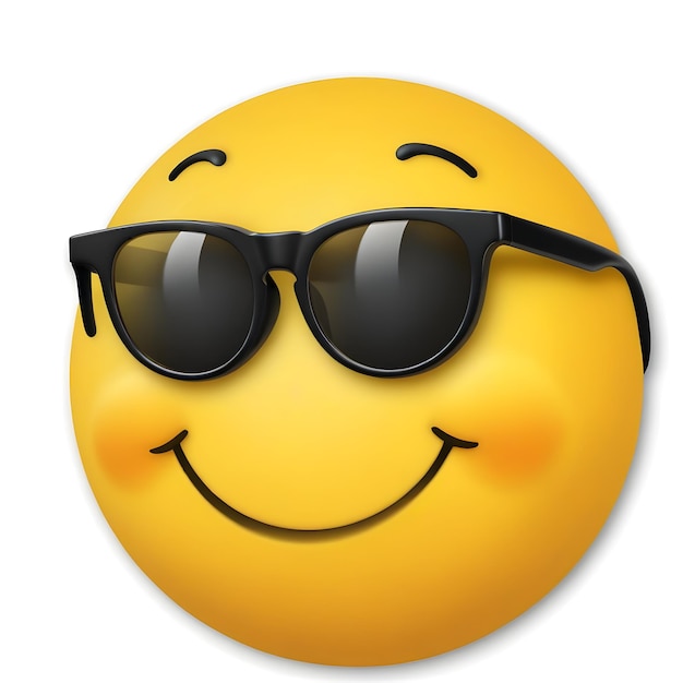 Un emoji giallo con la faccia sorridente e gli occhiali a bordo nero