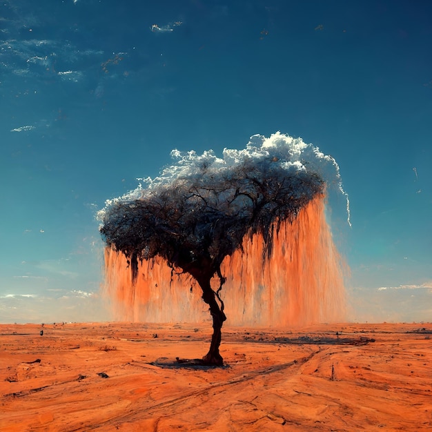 Un enorme albero della vita secco in mezzo al deserto