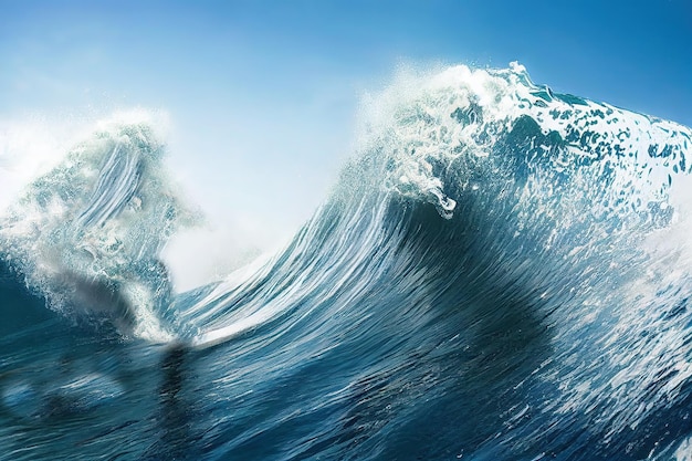 Un'enorme onda blu è salita nel rendering 3D del mare
