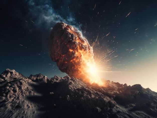 Un'enorme roccia sta esplodendo nel cielo Generative AI image