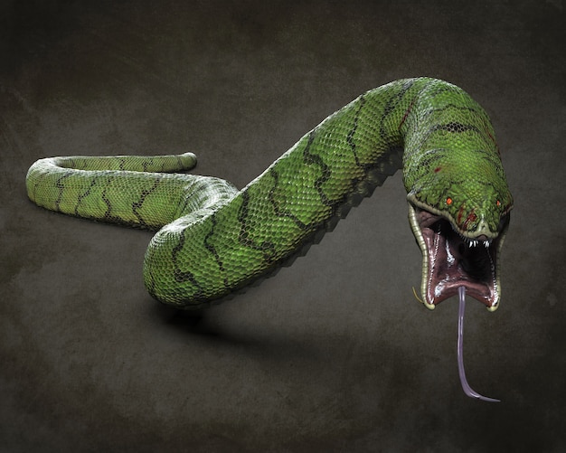 Un enorme serpente predatore. illustrazioni 3d