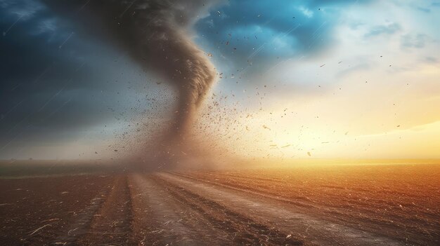 Un enorme tornado su un campo agricolo la danza distruttiva di un tornado su una terra fertile