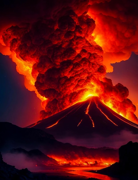 Un'eruzione colossale di fuoco e fumo illumina lo sfondo