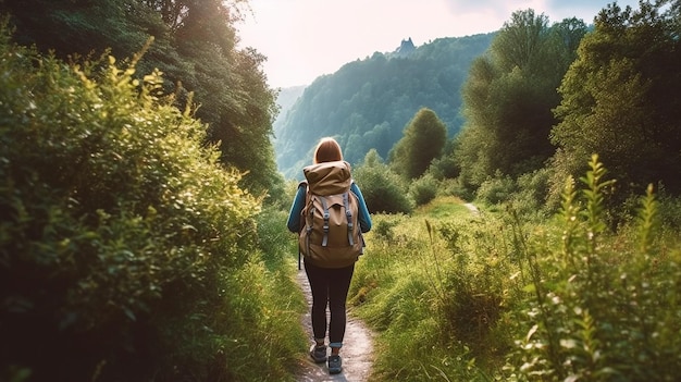 Un escursionista che trasporta una borsa mentre percorre un sentiero IA generativa