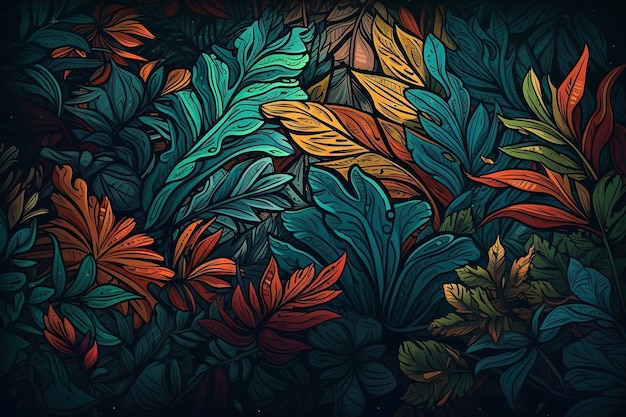 un esempio di foglie dai colori vivaci su uno sfondo scuro