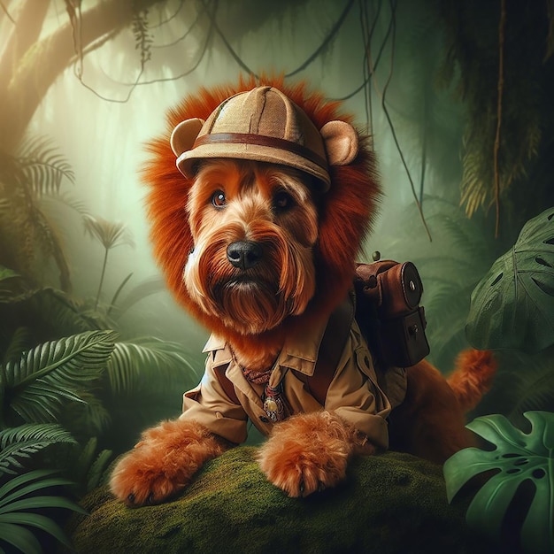 Un esploratore della giungla nella giungla come divertente arte digitale Cat Dog generata da Bing