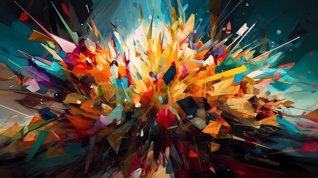 Un'esplosione astratta di forme vibranti e colorate illustrazione di arte digitale