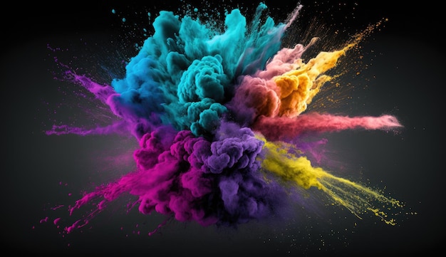 Un'esplosione colorata di polvere e uno sfondo nero