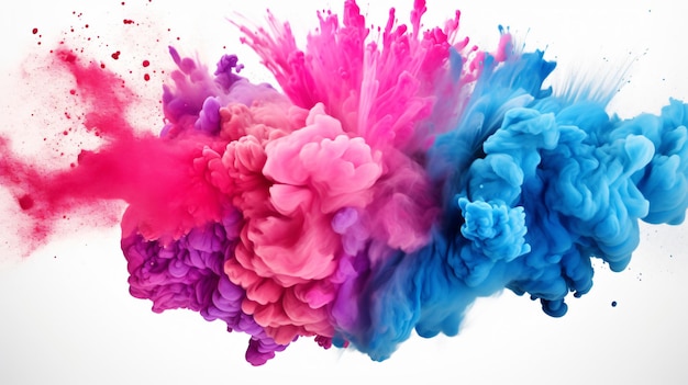 Un'esplosione colorata di polvere su uno sfondo bianco