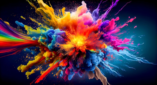 Un'esplosione colorata di vernice su sfondo nero