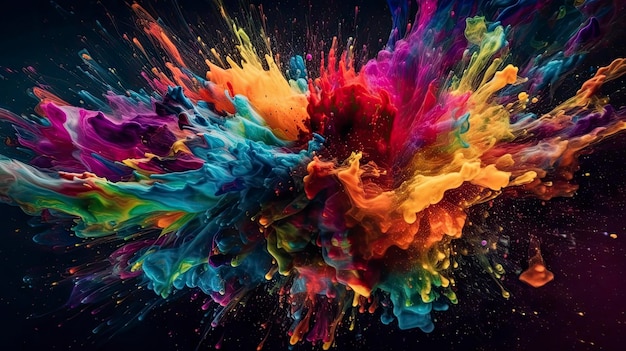 Un'esplosione colorata di vernice viene mostrata su uno sfondo nero.