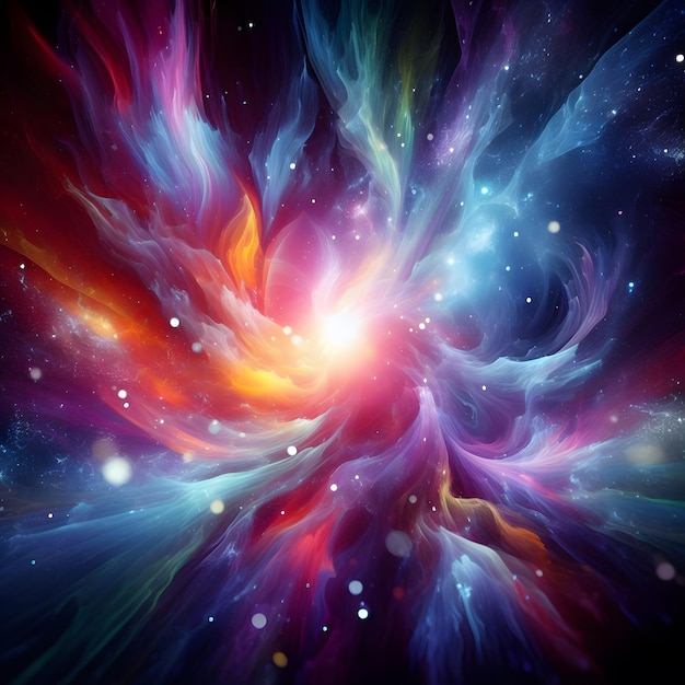 Un'esplosione di aurora con forme astratte multicolori che girano e si mostrano a spirale
