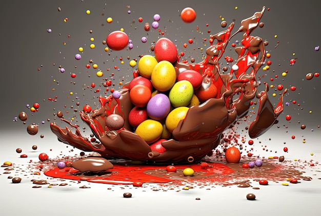 un'esplosione di cioccolato e uova nello stile di splash di colore