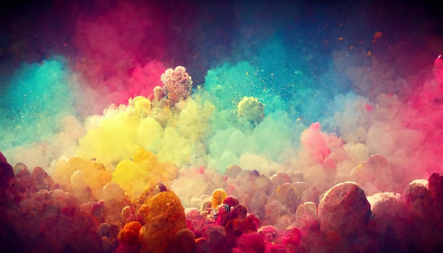 Un'esplosione di polvere colorata con sopra la parola holi