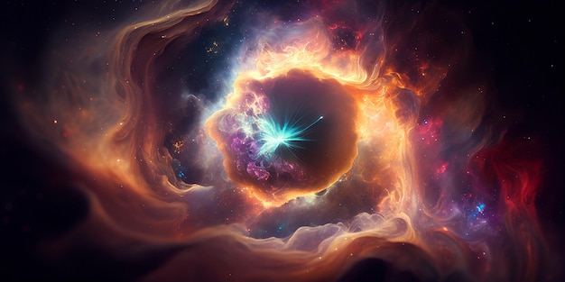 Un'esplosione di starburst nello spazio con un brillante starburst sullo sfondo.
