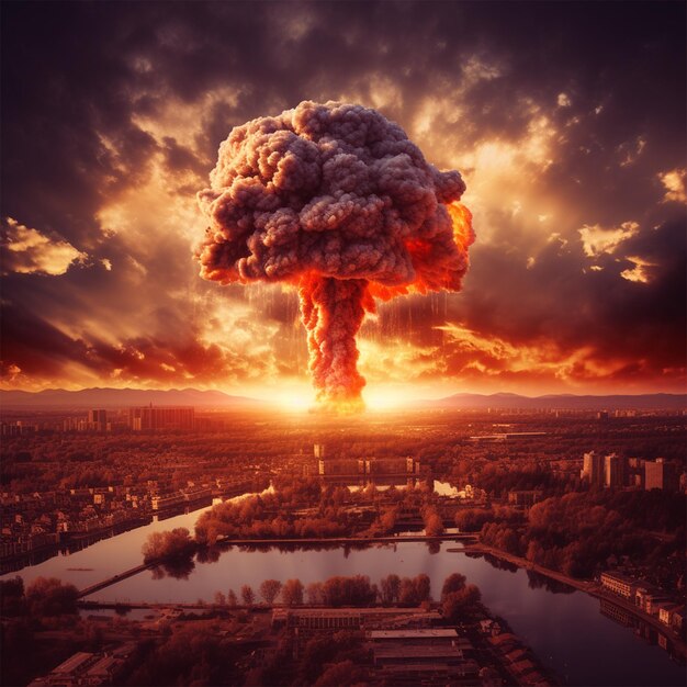un'esplosione di una moderna bomba nucleare su un piccolo