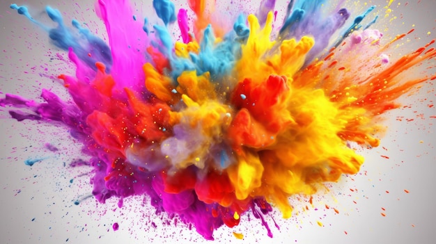 Un'esplosione di vernice colorata su uno sfondo bianco Ia generativa