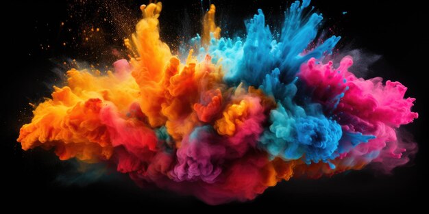 Un'esplosione esplosiva di polvere colorata che crea un effetto visivo vibrante e dinamico