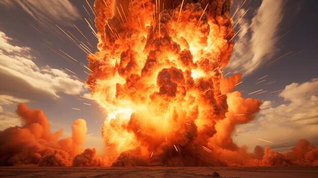 Un'esplosione feroce inghiotta il deserto Il cielo incandescente rispecchia il caos di fuoco